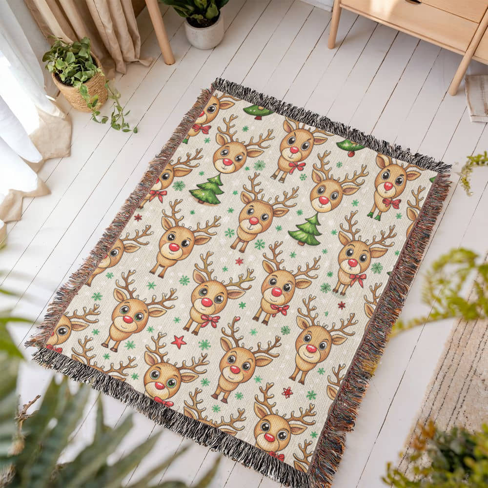 Funny Christmas Reindeer Pattern 09 - 50" x 60" Heirloom Woven Blanket