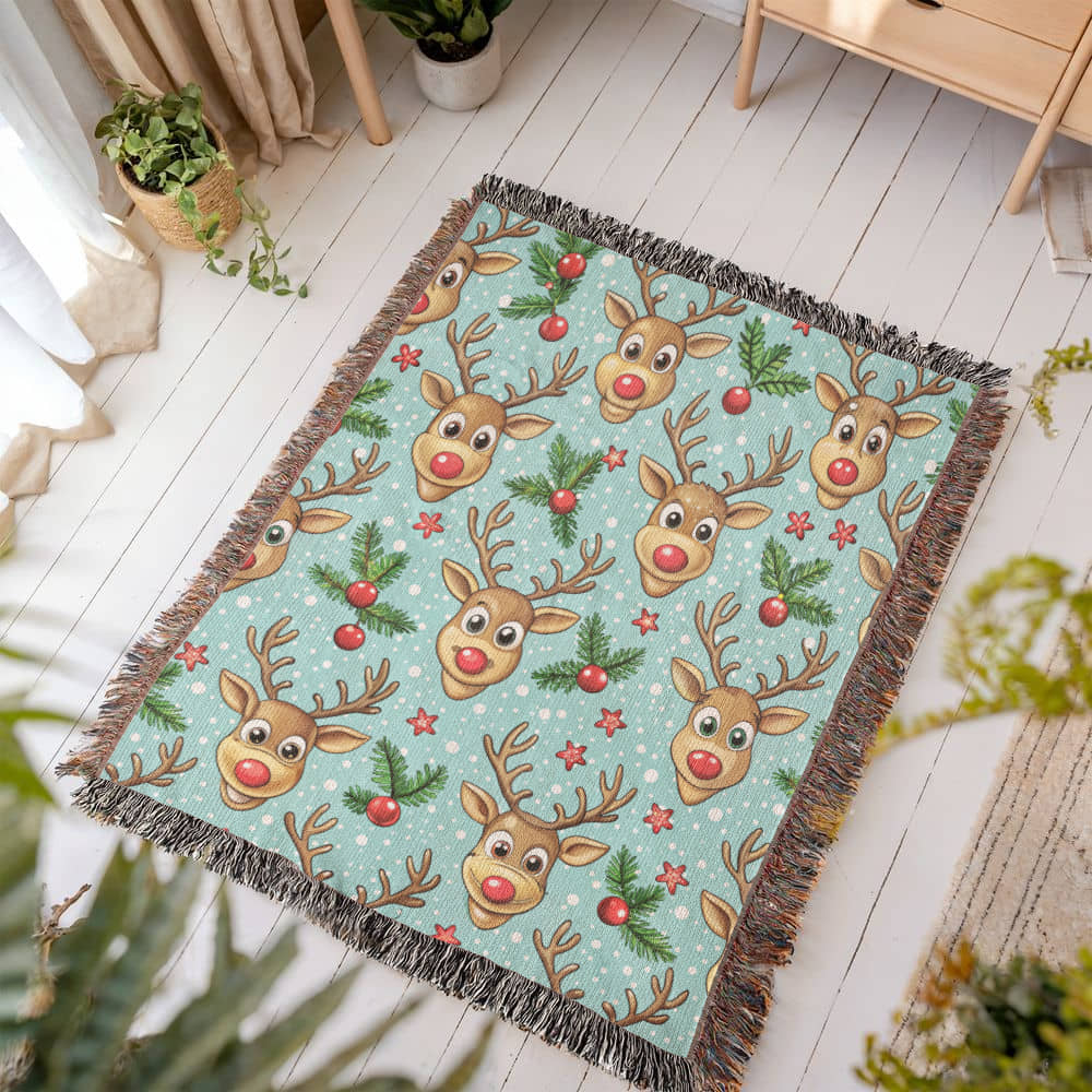 Funny Christmas Reindeer Pattern 04 - 50" x 60" Heirloom Woven Blanket
