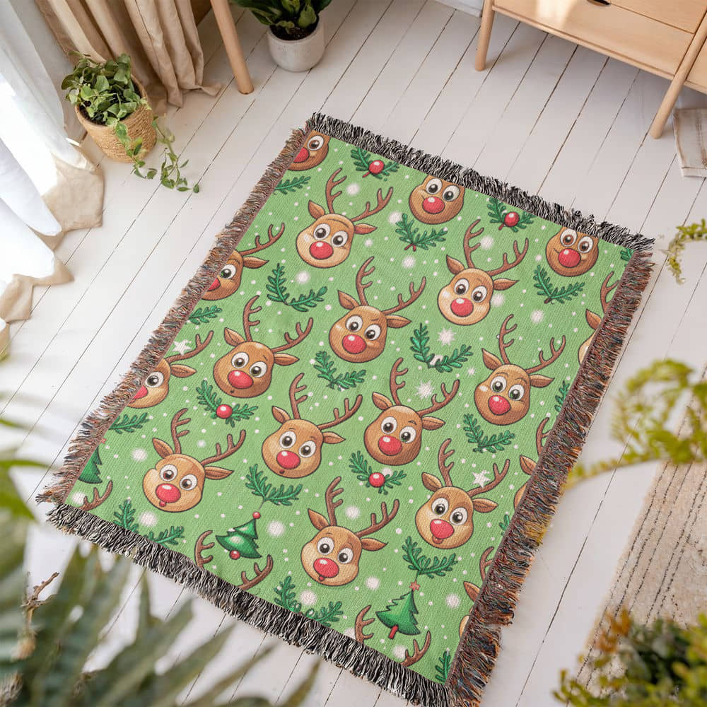 Funny Christmas Reindeer Pattern 01 - 50" x 60" Heirloom Woven Blanket
