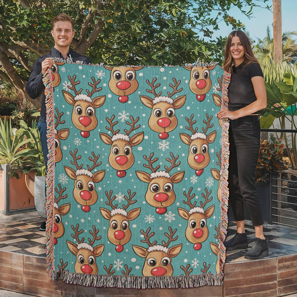 Funny Christmas Reindeer Pattern 03 - 50" x 60" Heirloom Woven Blanket