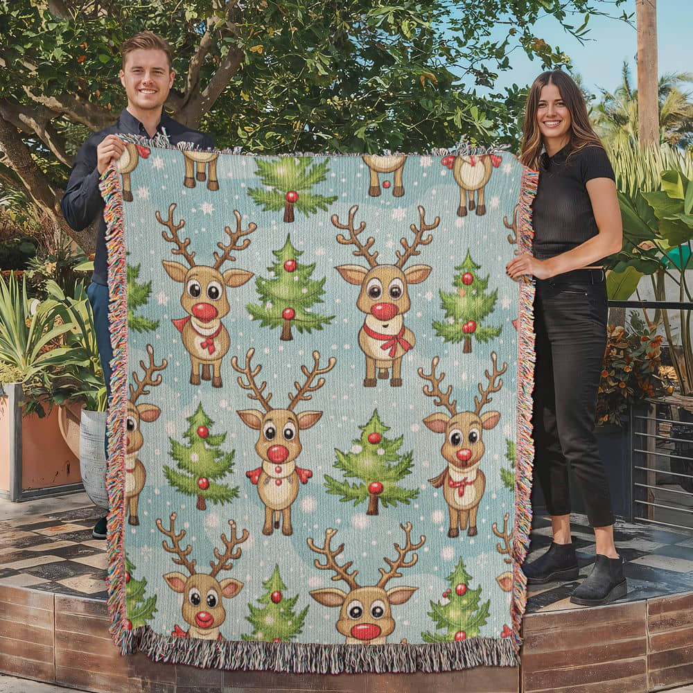 Funny Christmas Reindeer Pattern 08 - 50" x 60" Heirloom Woven Blanket