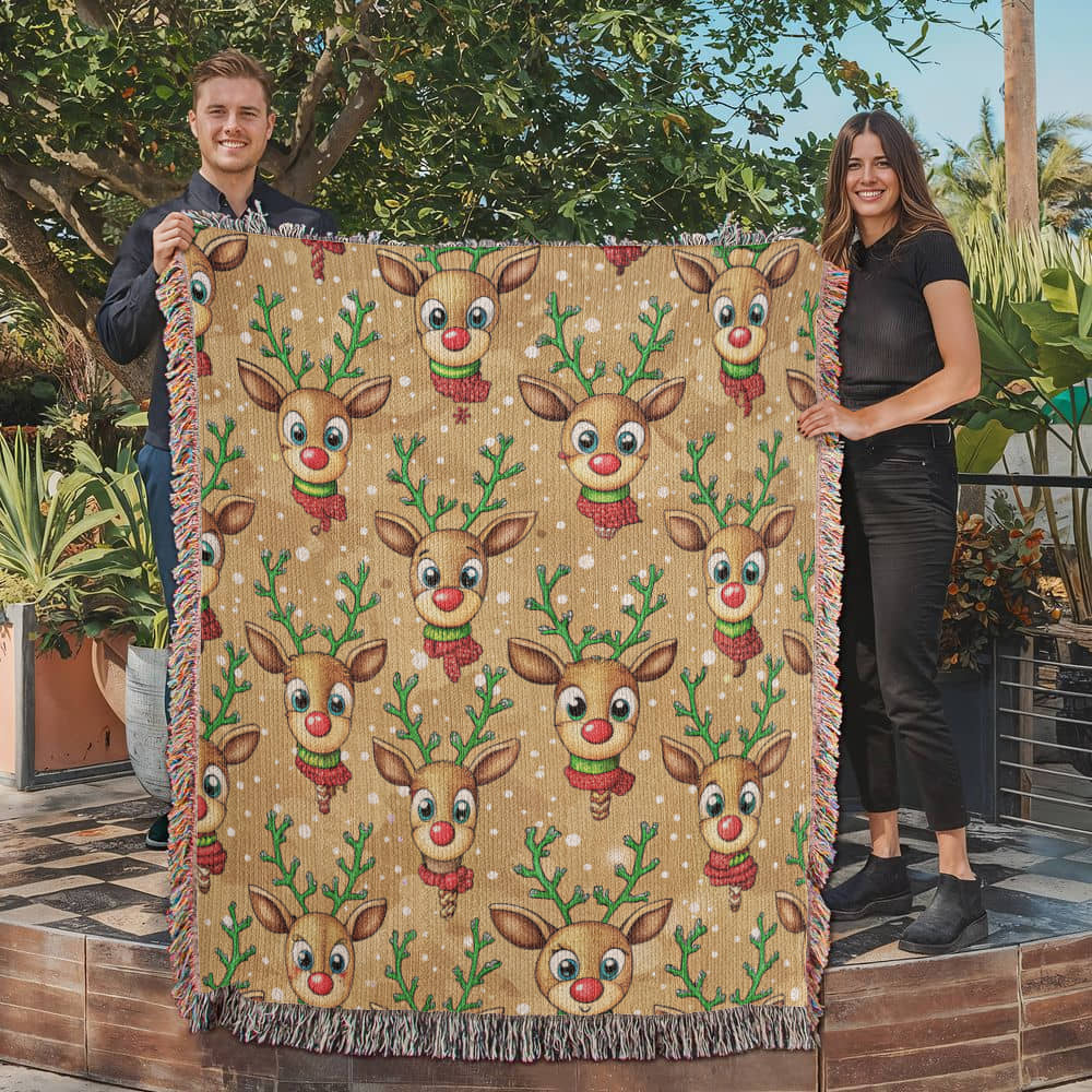 Funny Christmas Reindeer Pattern 07 - 50" x 60" Heirloom Woven Blanket