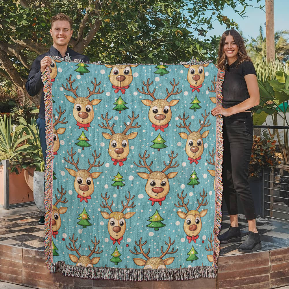 Funny Christmas Reindeer Pattern 11 - 50" x 60" Heirloom Woven Blanket