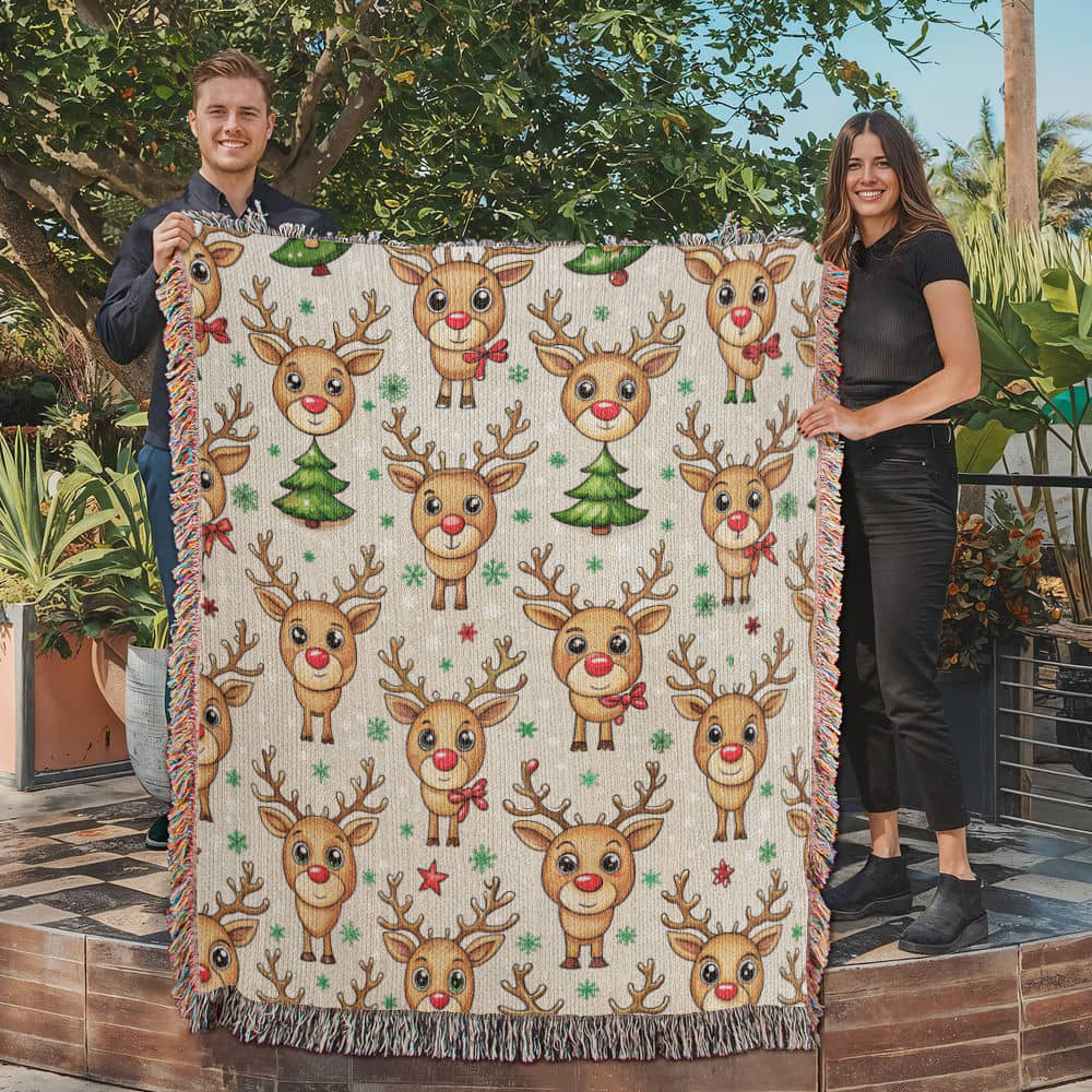 Funny Christmas Reindeer Pattern 09 - 50" x 60" Heirloom Woven Blanket