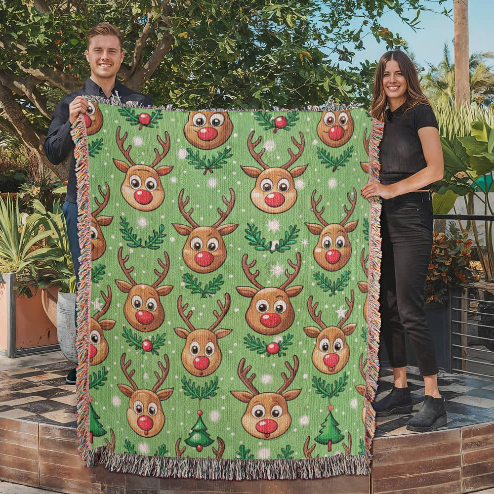 Funny Christmas Reindeer Pattern 01 - 50" x 60" Heirloom Woven Blanket