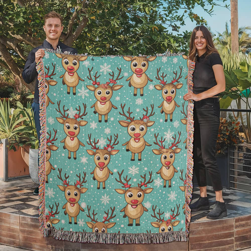 Funny Christmas Reindeer Pattern 06 - 50" x 60" Heirloom Woven Blanket
