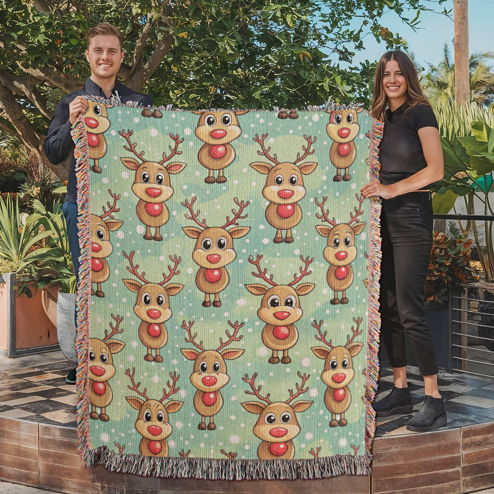 Funny Christmas Reindeer Pattern 10 - 50" x 60" Heirloom Woven Blanket