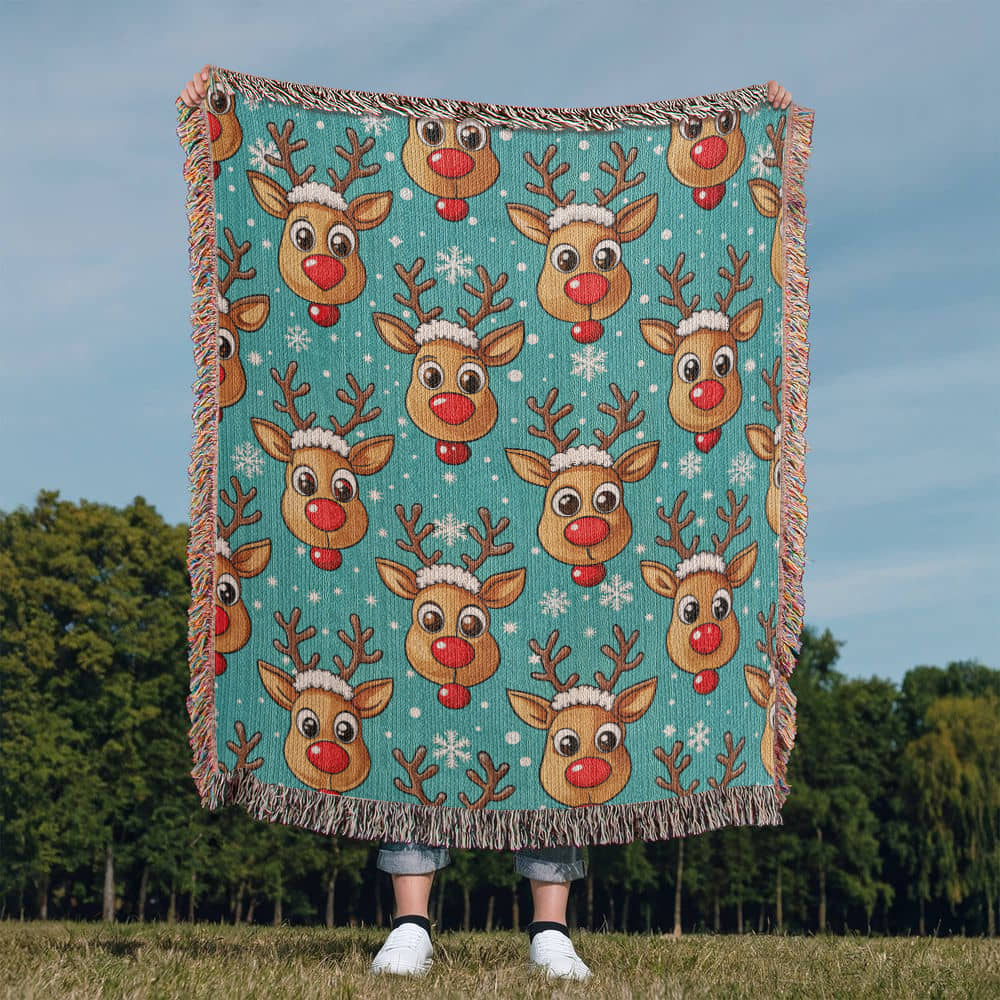 Funny Christmas Reindeer Pattern 03 - 50" x 60" Heirloom Woven Blanket