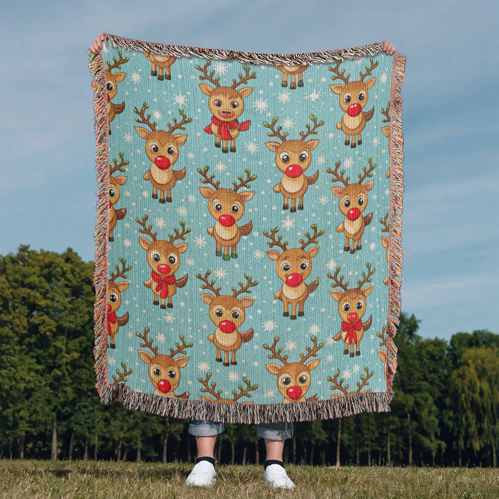 Funny Christmas Reindeer Pattern 05 - 50" x 60" Heirloom Woven Blanket