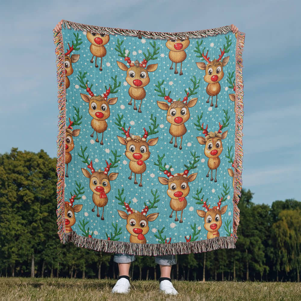 Funny Christmas Reindeer Pattern 02 - 50" x 60" Heirloom Woven Blanket