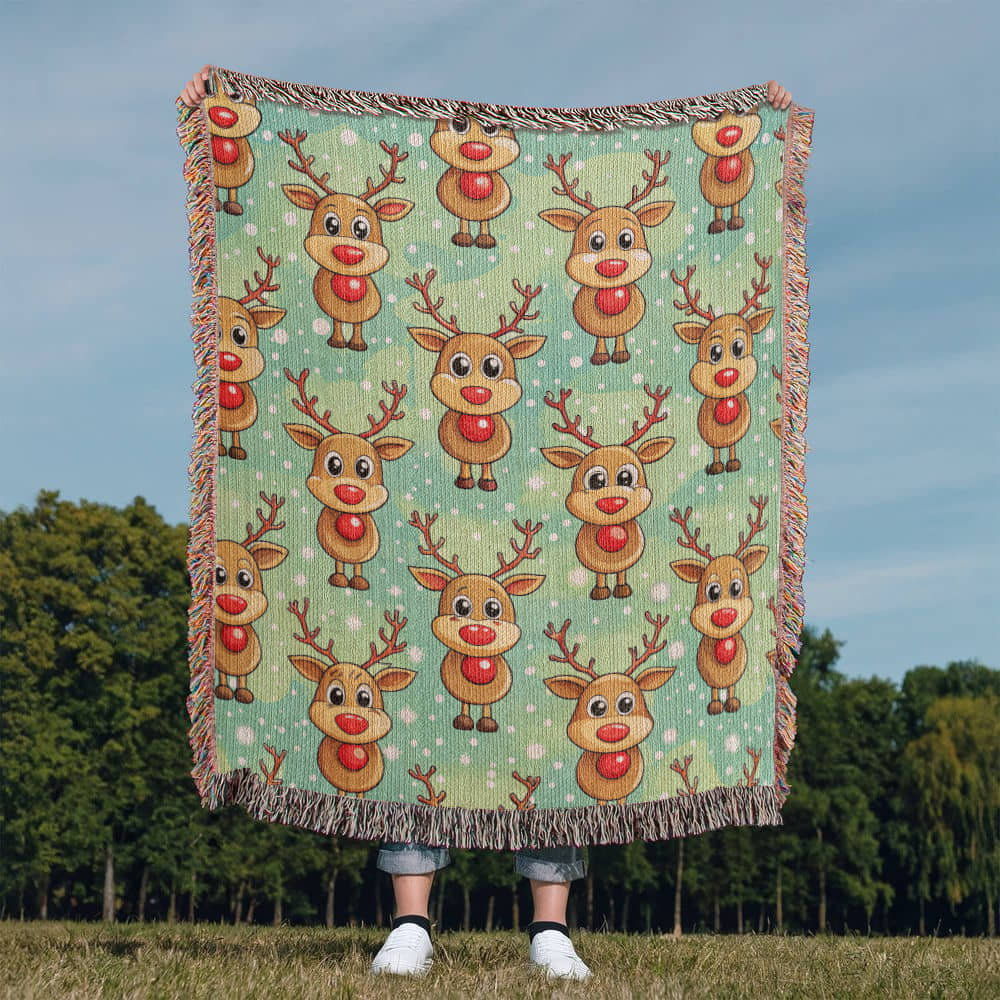 Funny Christmas Reindeer Pattern 10 - 50" x 60" Heirloom Woven Blanket