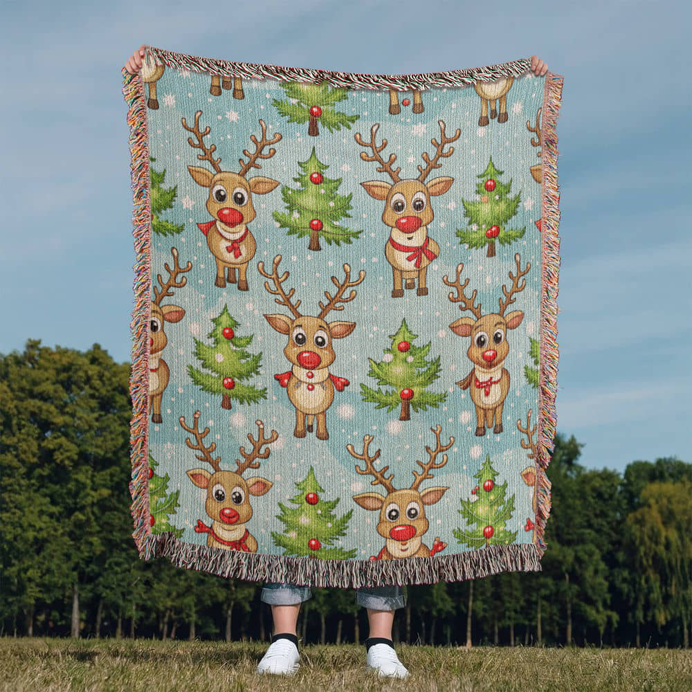 Funny Christmas Reindeer Pattern 08 - 50" x 60" Heirloom Woven Blanket