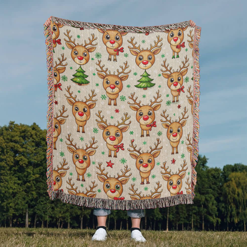 Funny Christmas Reindeer Pattern 09 - 50" x 60" Heirloom Woven Blanket