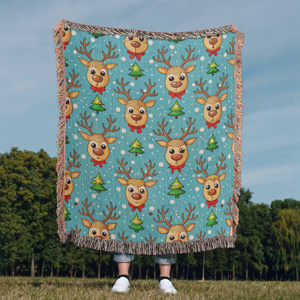 Funny Christmas Reindeer Pattern 11 - 50" x 60" Heirloom Woven Blanket