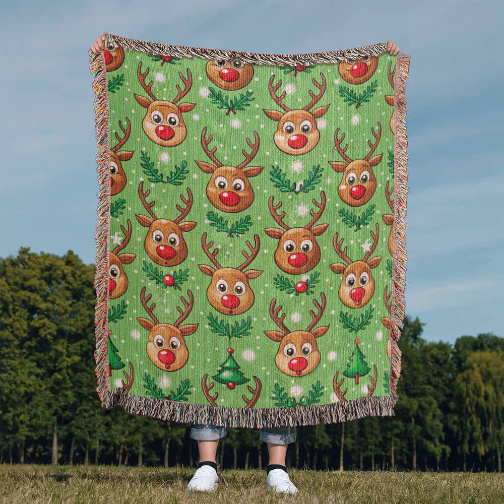 Funny Christmas Reindeer Pattern 01 - 50" x 60" Heirloom Woven Blanket