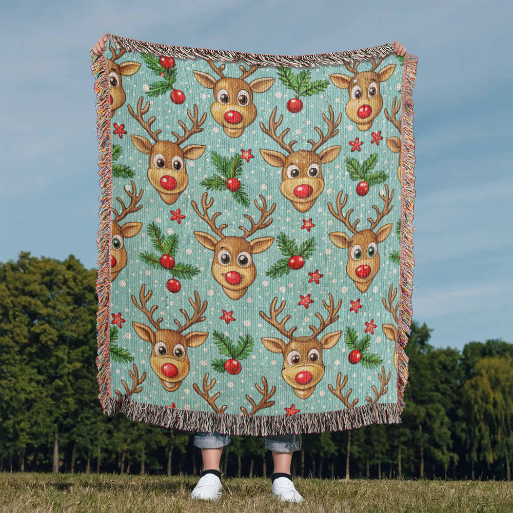 Funny Christmas Reindeer Pattern 04 - 50" x 60" Heirloom Woven Blanket