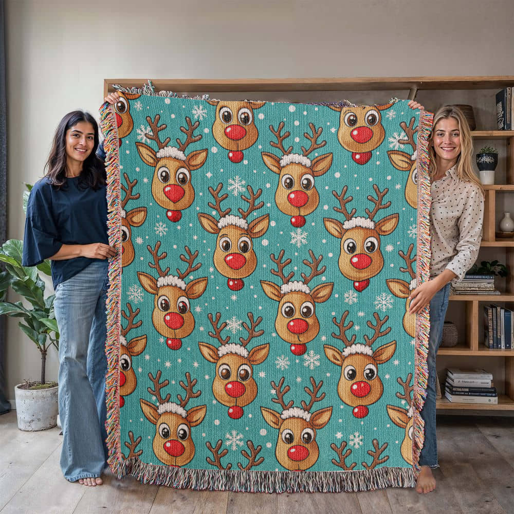 Funny Christmas Reindeer Pattern 03 - 50" x 60" Heirloom Woven Blanket