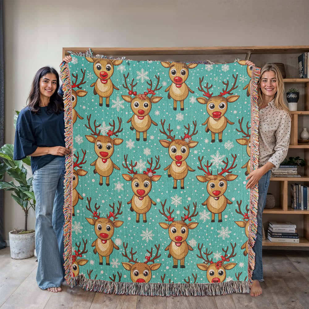 Funny Christmas Reindeer Pattern 06 - 50" x 60" Heirloom Woven Blanket