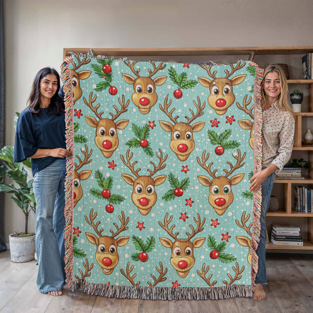 Funny Christmas Reindeer Pattern 04 - 50" x 60" Heirloom Woven Blanket
