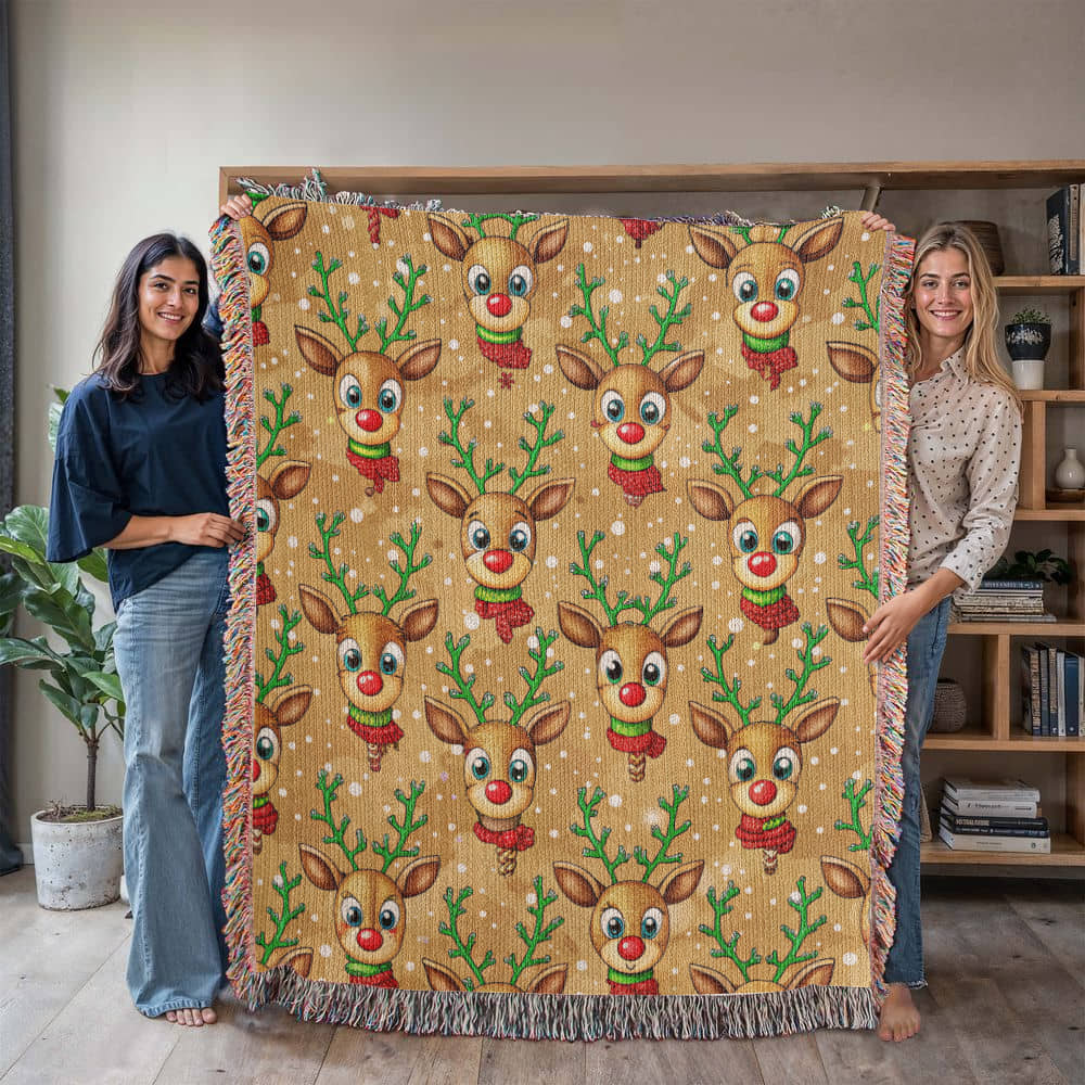 Funny Christmas Reindeer Pattern 07 - 50" x 60" Heirloom Woven Blanket