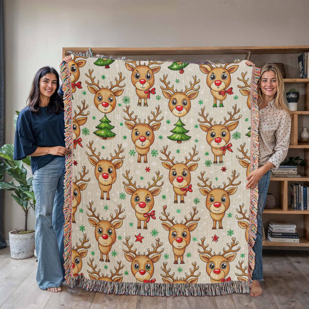 Funny Christmas Reindeer Pattern 09 - 50" x 60" Heirloom Woven Blanket