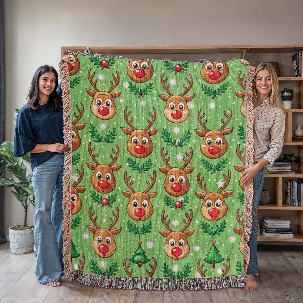 Funny Christmas Reindeer Pattern 01 - 50" x 60" Heirloom Woven Blanket