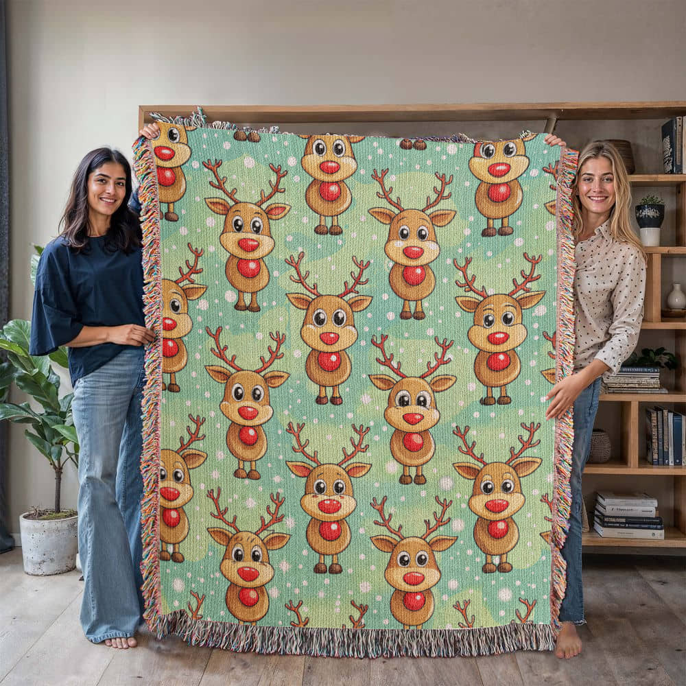 Funny Christmas Reindeer Pattern 10 - 50" x 60" Heirloom Woven Blanket