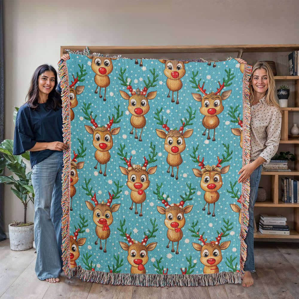 Funny Christmas Reindeer Pattern 02 - 50" x 60" Heirloom Woven Blanket
