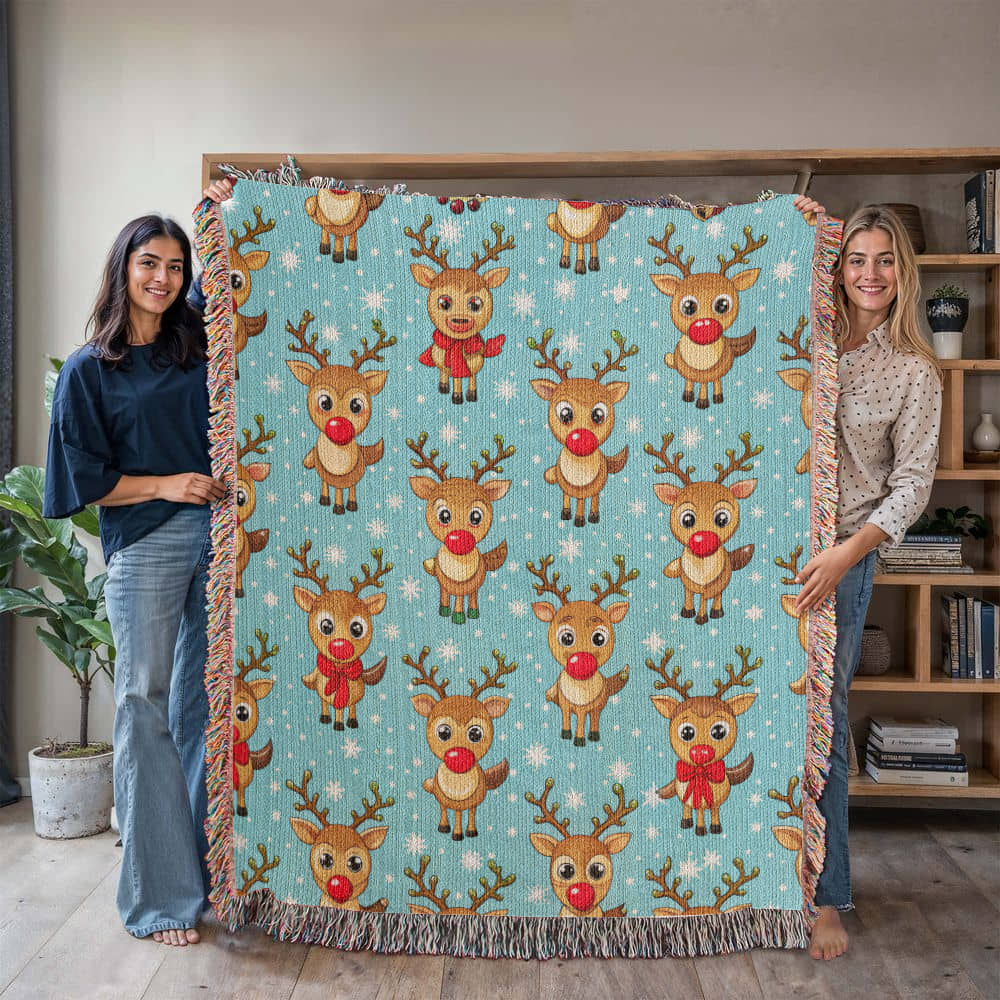 Funny Christmas Reindeer Pattern 05 - 50" x 60" Heirloom Woven Blanket