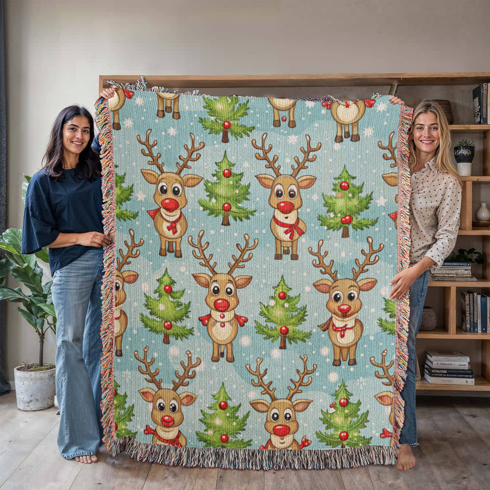 Funny Christmas Reindeer Pattern 08 - 50" x 60" Heirloom Woven Blanket