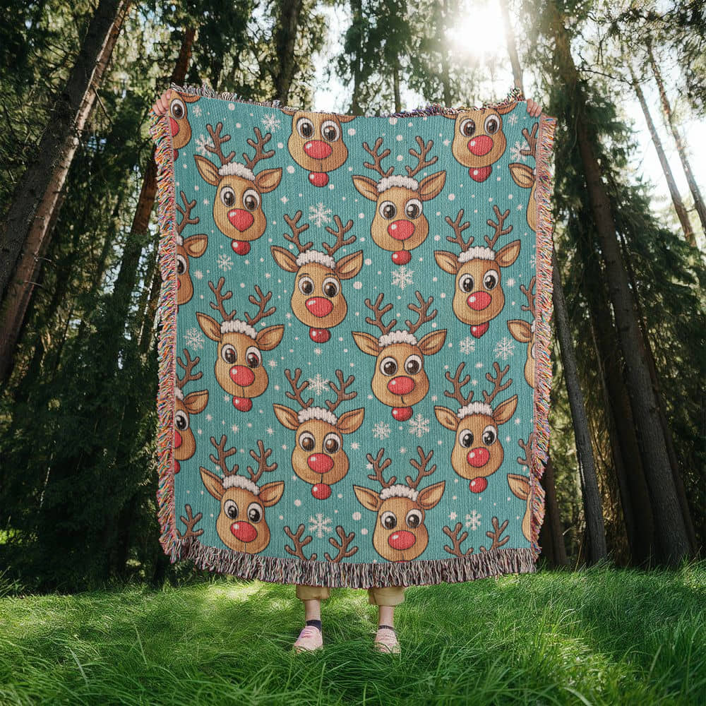 Funny Christmas Reindeer Pattern 03 - 50" x 60" Heirloom Woven Blanket