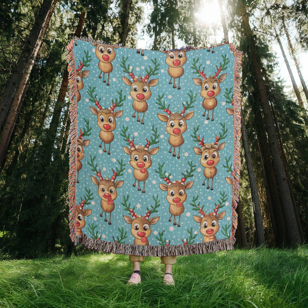 Funny Christmas Reindeer Pattern 02 - 50" x 60" Heirloom Woven Blanket