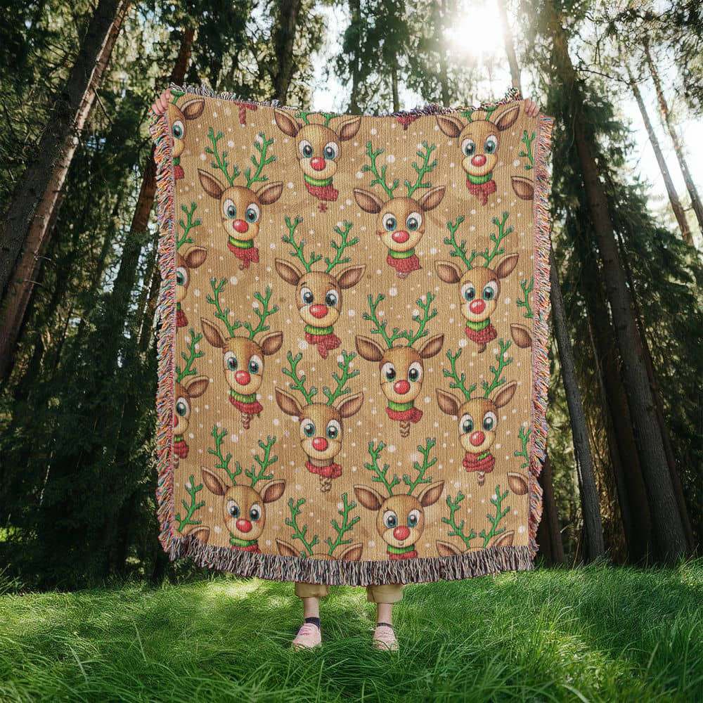 Funny Christmas Reindeer Pattern 07 - 50" x 60" Heirloom Woven Blanket