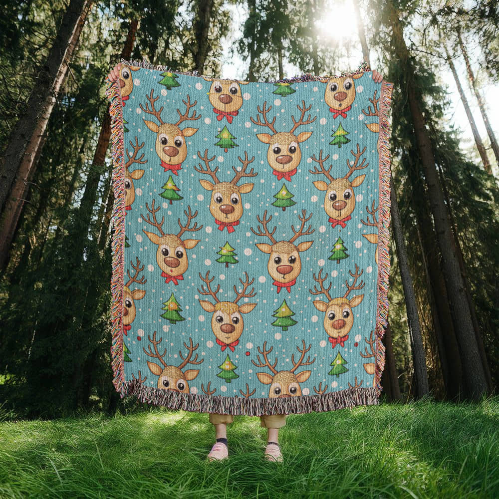 Funny Christmas Reindeer Pattern 11 - 50" x 60" Heirloom Woven Blanket