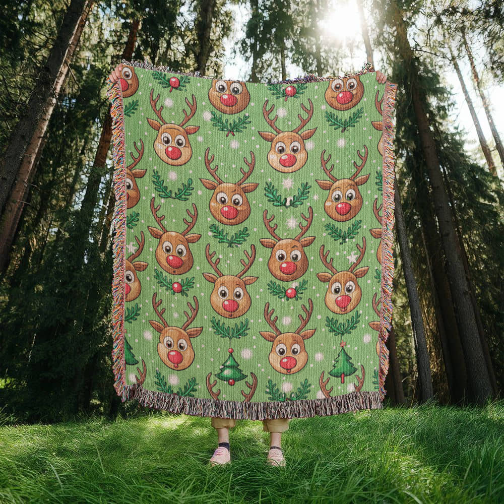 Funny Christmas Reindeer Pattern 01 - 50" x 60" Heirloom Woven Blanket
