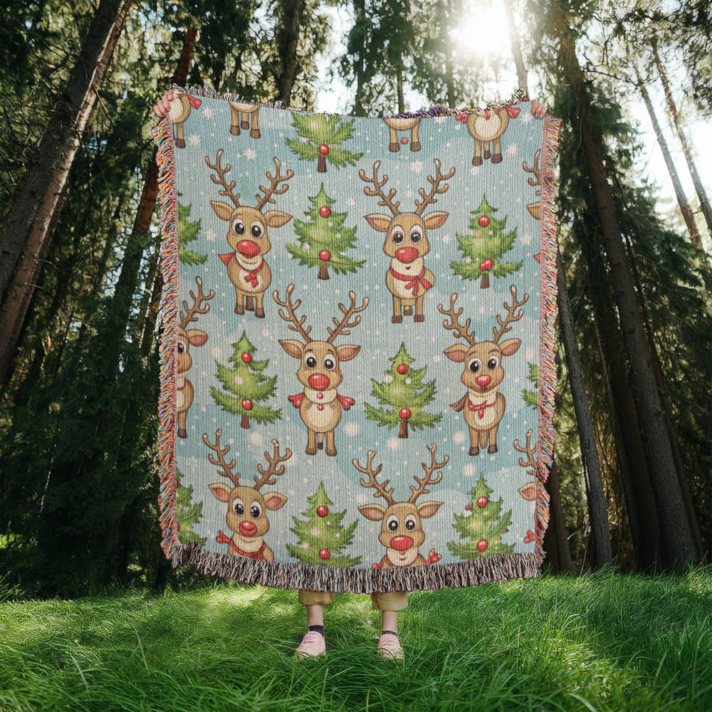 Funny Christmas Reindeer Pattern 08 - 50" x 60" Heirloom Woven Blanket
