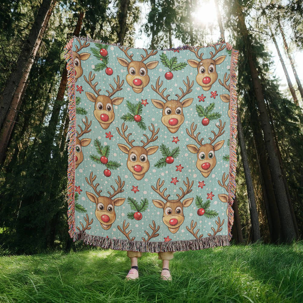 Funny Christmas Reindeer Pattern 04 - 50" x 60" Heirloom Woven Blanket