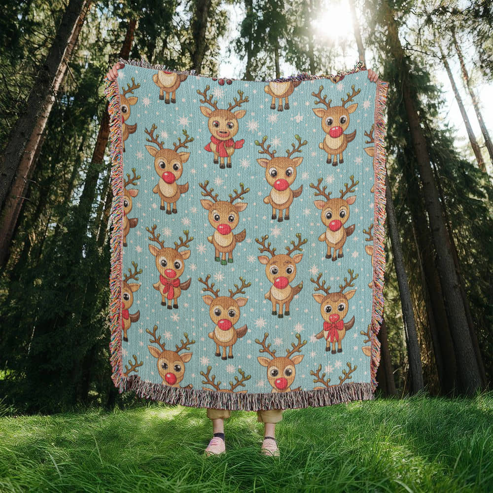 Funny Christmas Reindeer Pattern 05 - 50" x 60" Heirloom Woven Blanket