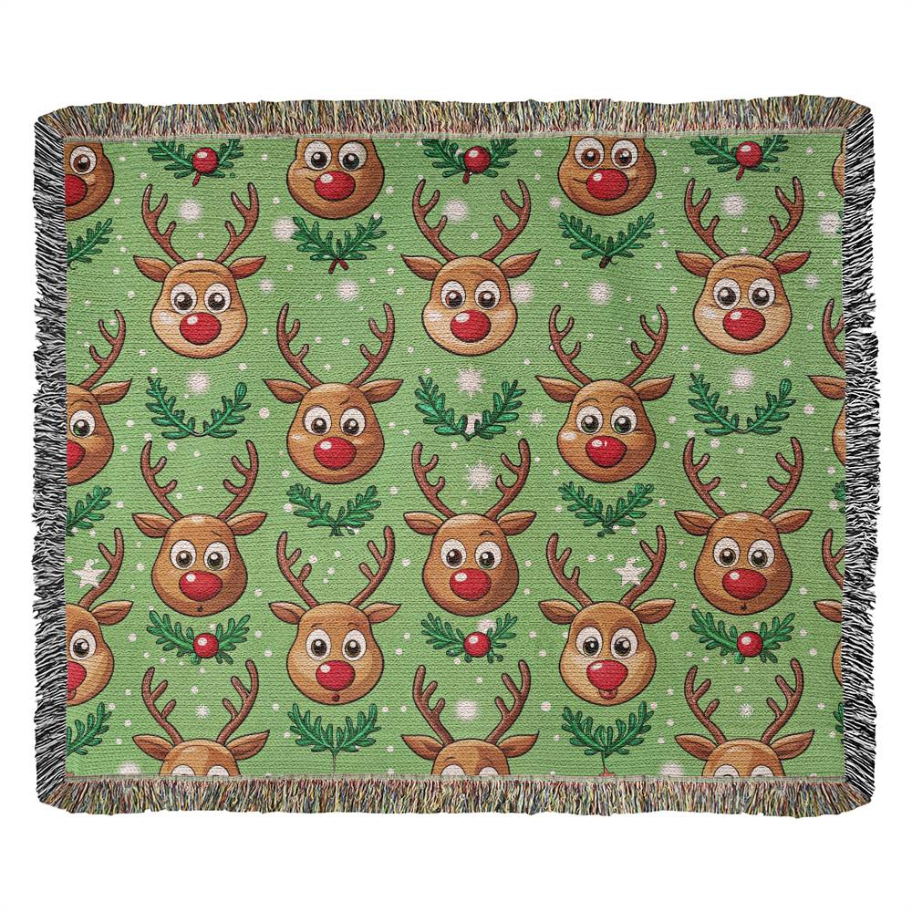Funny Christmas Reindeer Pattern 01 - 60" x 50" Heirloom Woven Blanket
