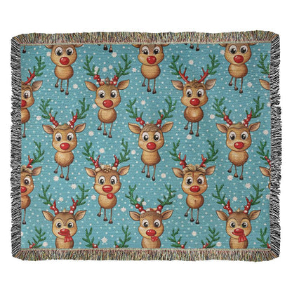 Funny Christmas Reindeer Pattern 02 - 60" x 50" Heirloom Woven Blanket