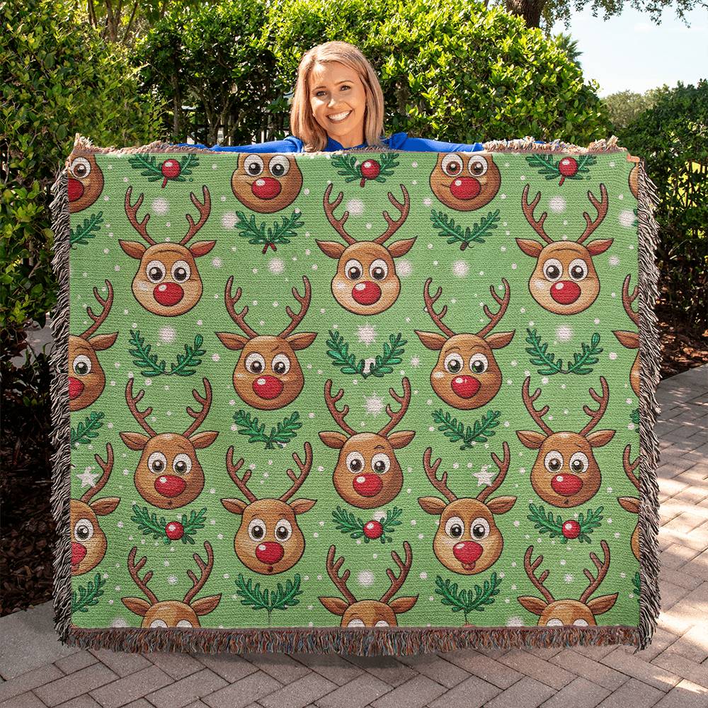 Funny Christmas Reindeer Pattern 01 - 60" x 50" Heirloom Woven Blanket
