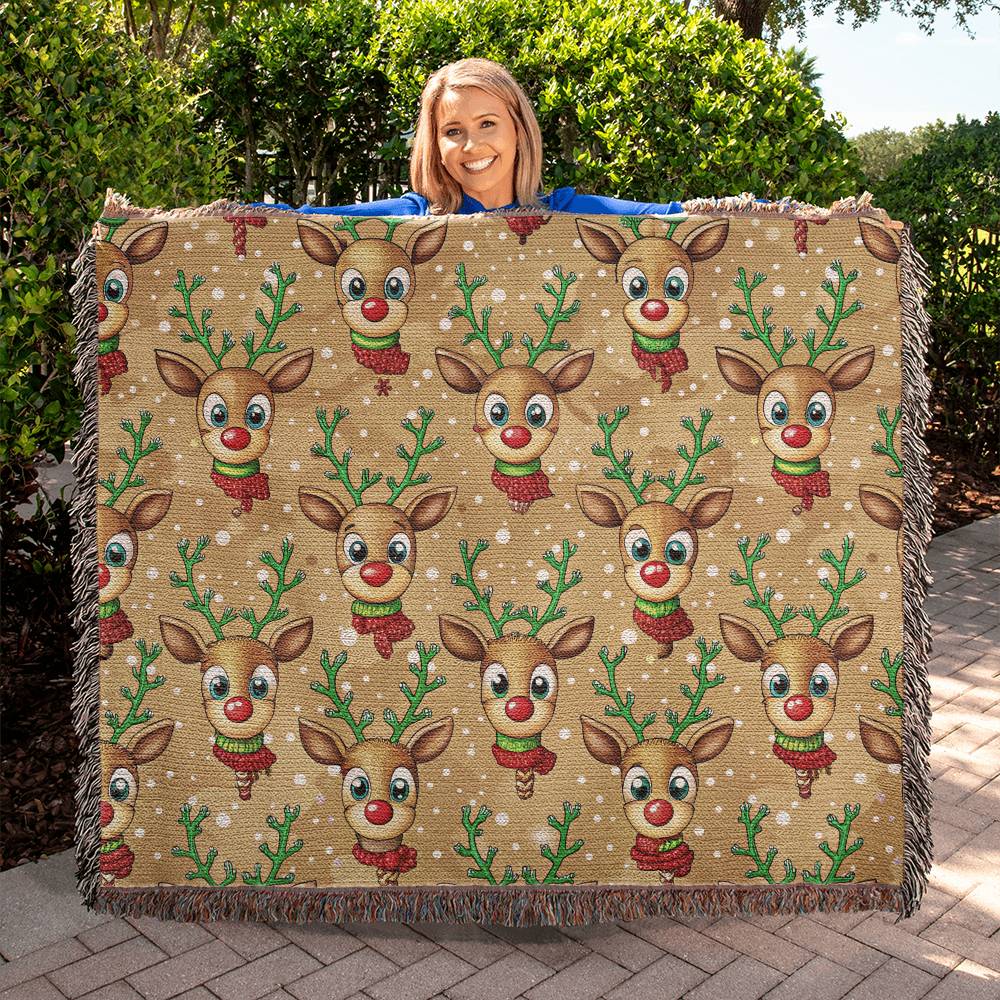 Funny Christmas Reindeer Pattern 07 - 60" x 50" Heirloom Woven Blanket