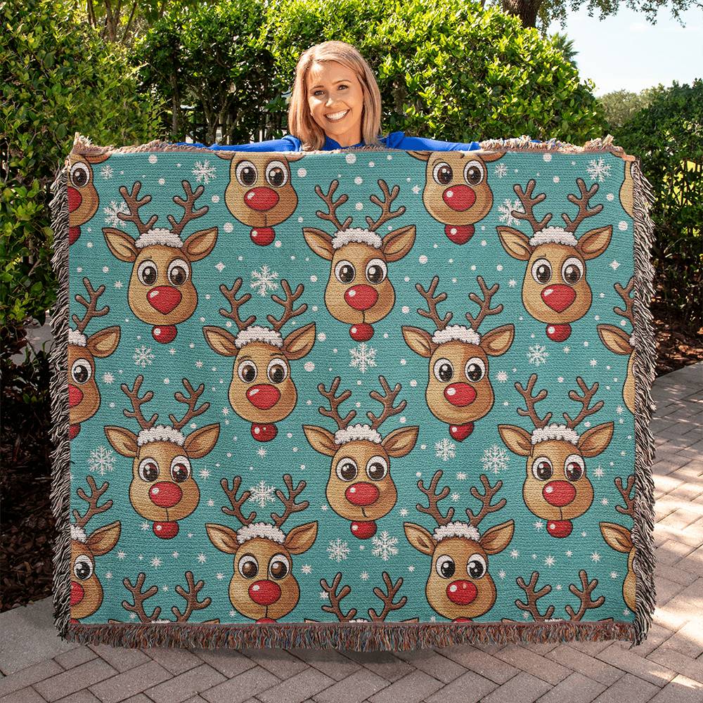 Funny Christmas Reindeer Pattern 03 - 60" x 50" Heirloom Woven Blanket