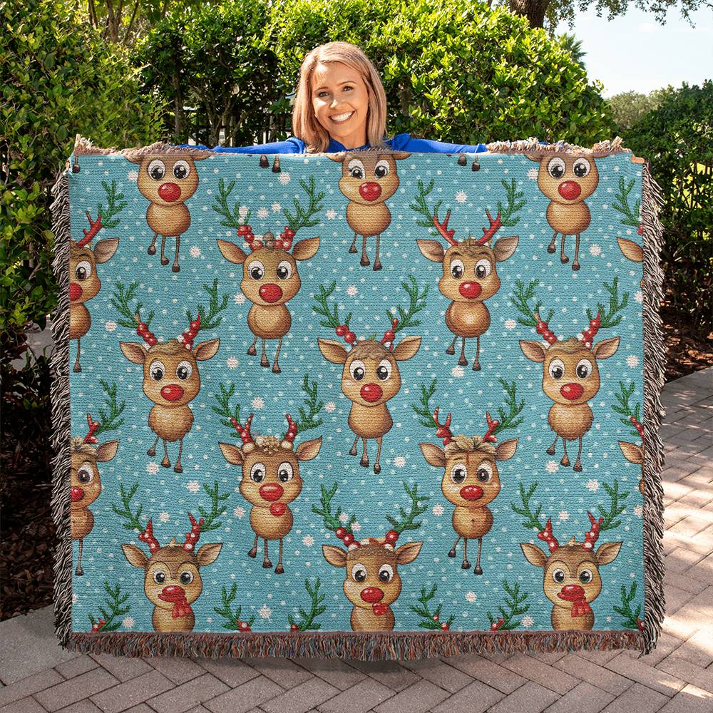 Funny Christmas Reindeer Pattern 02 - 60" x 50" Heirloom Woven Blanket