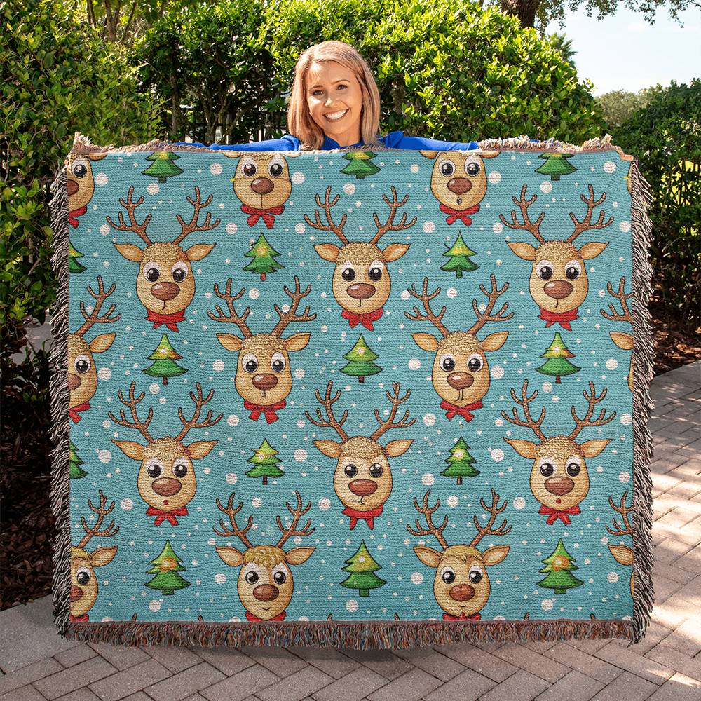 Funny Christmas Reindeer Pattern 11 - 60" x 50" Heirloom Woven Blanket