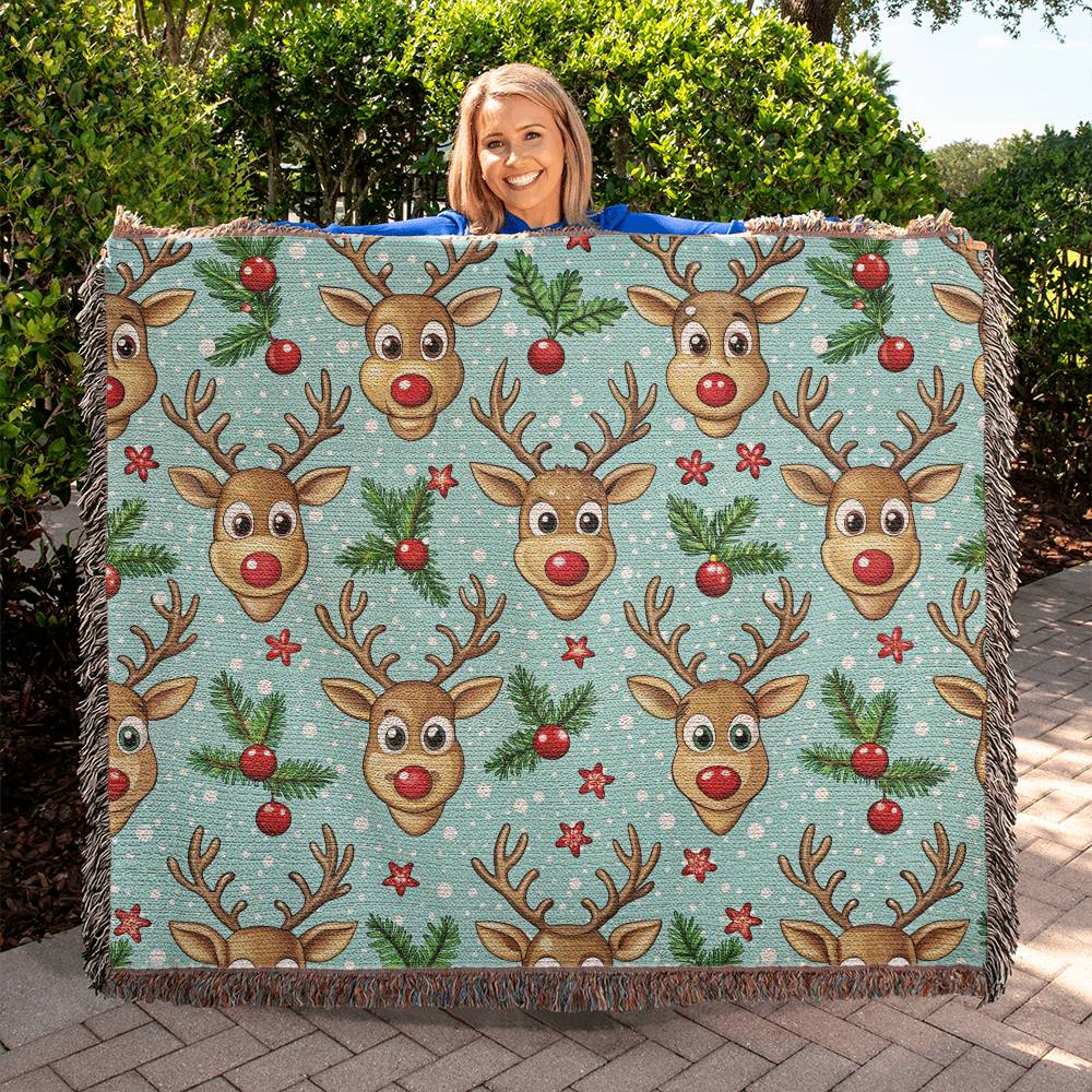 Funny Christmas Reindeer Pattern 04 - 60" x 50" Heirloom Woven Blanket