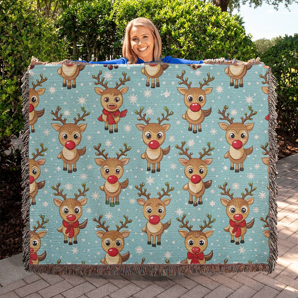 Funny Christmas Reindeer Pattern 05 - 60" x 50" Heirloom Woven Blanket