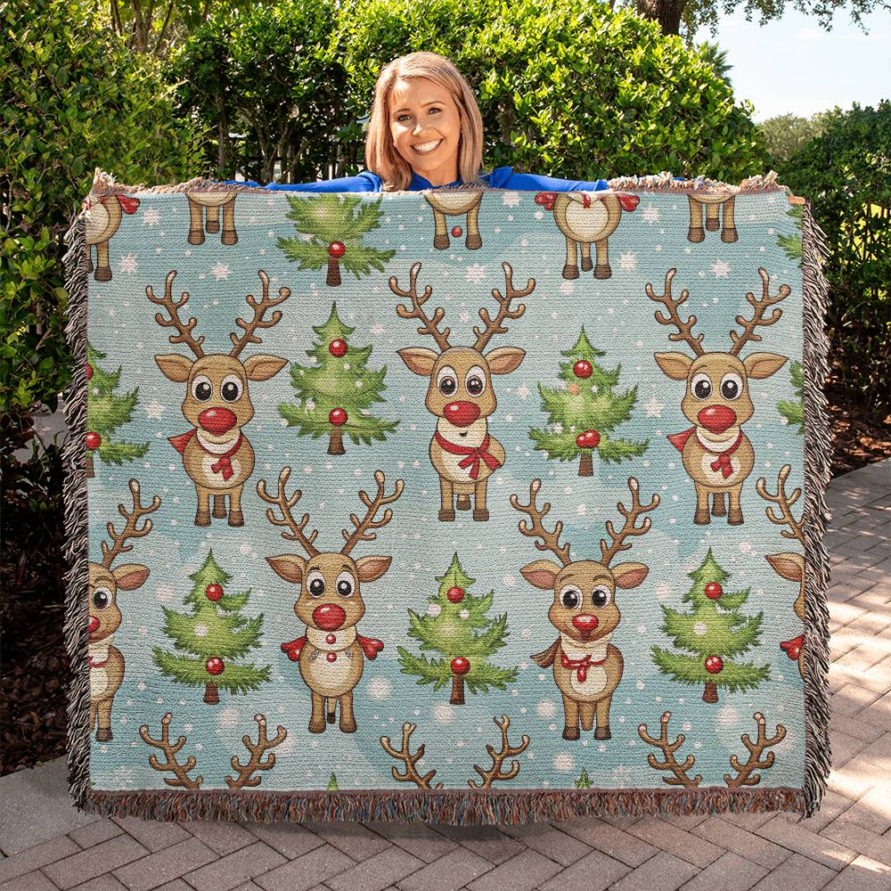 Funny Christmas Reindeer Pattern 08 - 60" x 50" Heirloom Woven Blanket