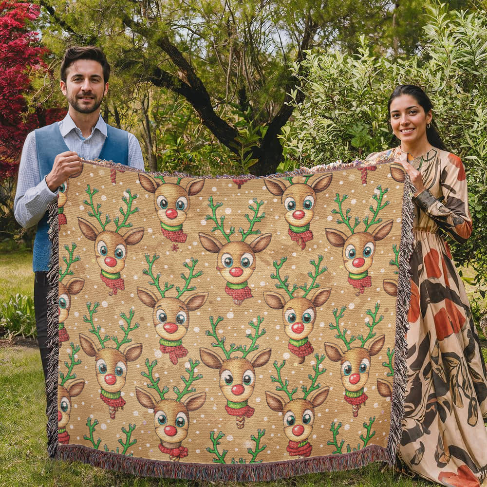Funny Christmas Reindeer Pattern 07 - 60" x 50" Heirloom Woven Blanket