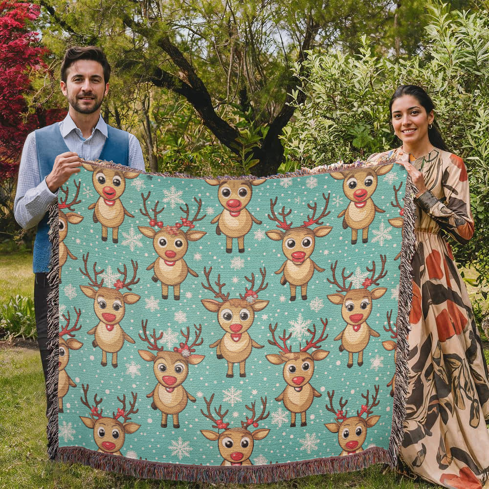 Funny Christmas Reindeer Pattern 06 - 60" x 50" Heirloom Woven Blanket